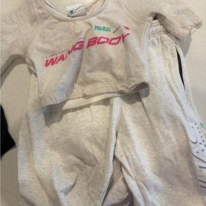 Alexander Wang Cream Heather Crop Top with Pink Logo